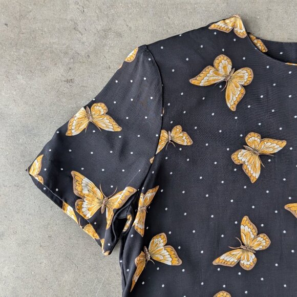 Vintage Norton McNaughton Petite Black Yellow Butterfly Blouse size 8 - Picture 3 of 8